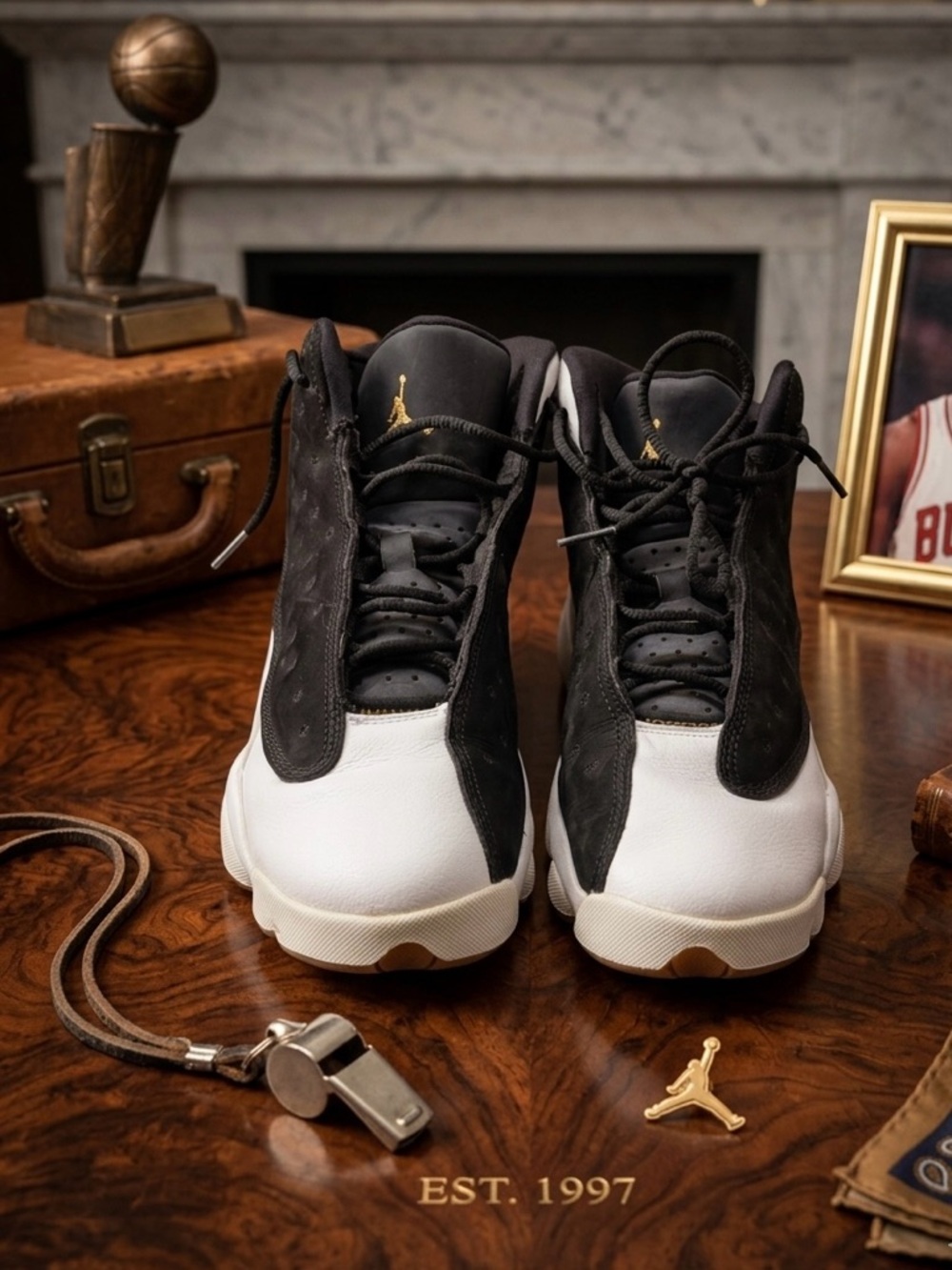 Jordan Men's Black White Gold Retro Basketball Shoes
